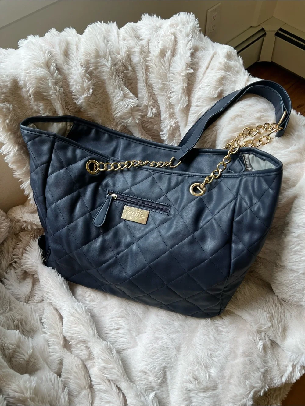 Jay Elle Duchess Quilted Navy Baby Breast Pump Bag w/ Gold Chain | 6-Piece Set